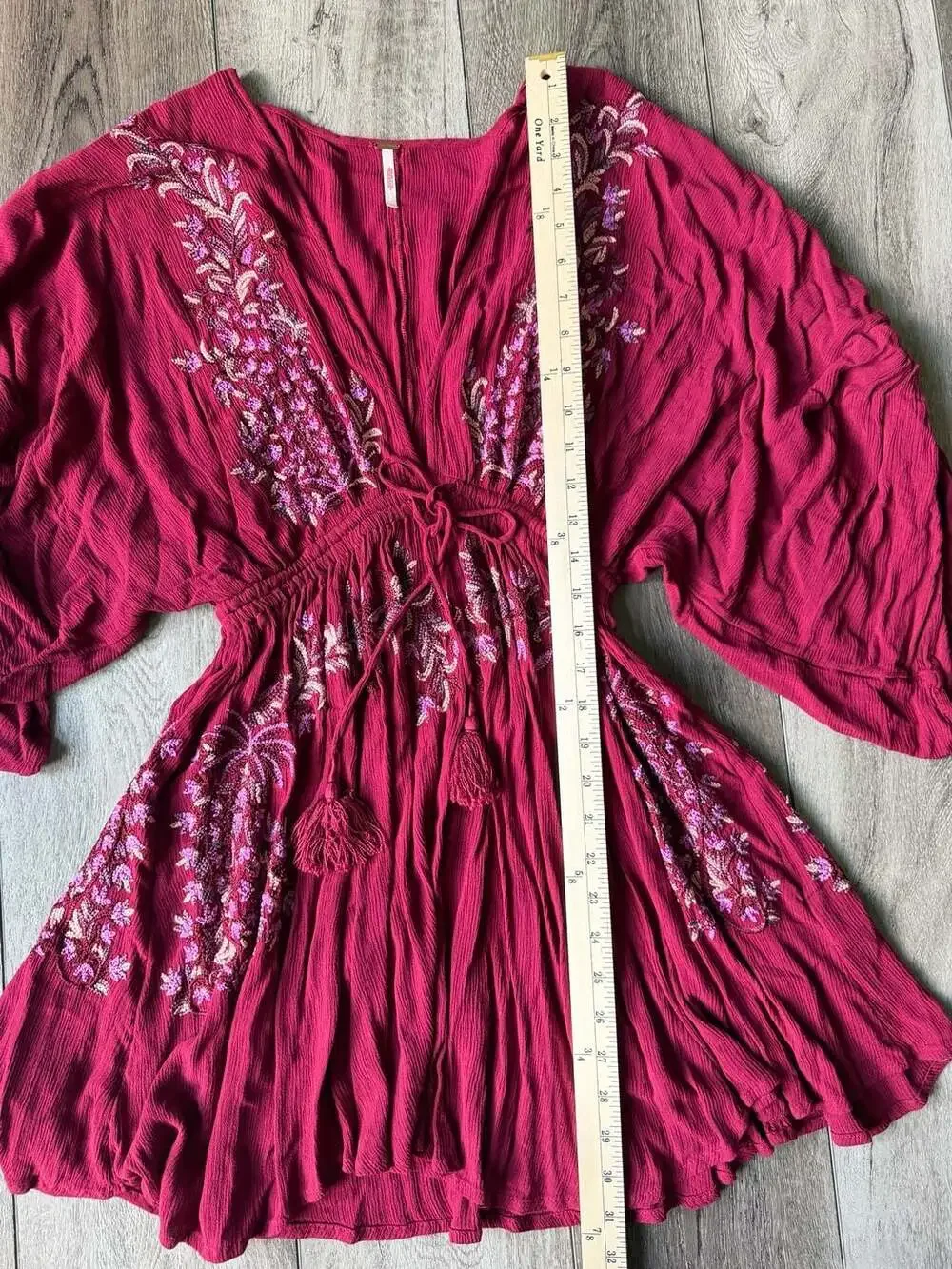 Free People Embroidered Burgundy Boho Mini Dress Size XS
